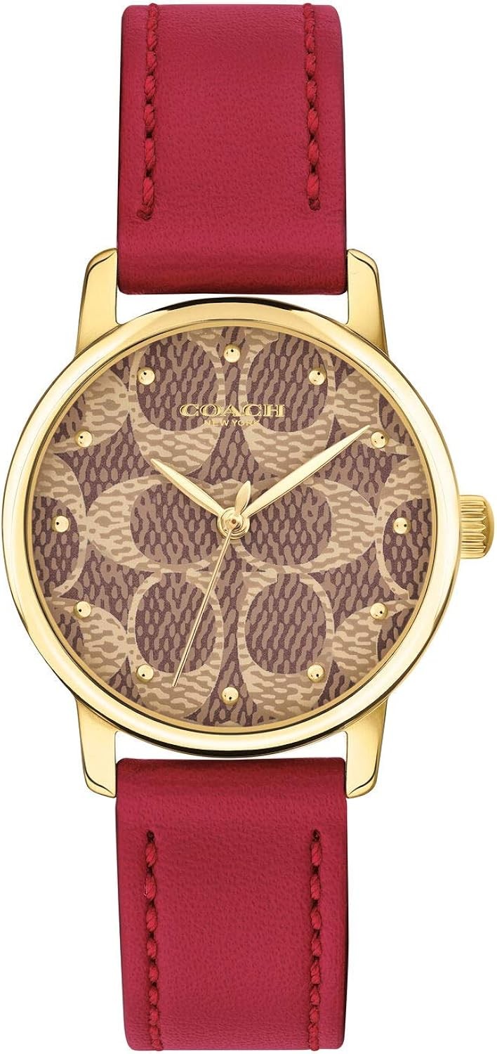Coach 14503401 Brown Logo Dial Red Leather Strap Women's Watch